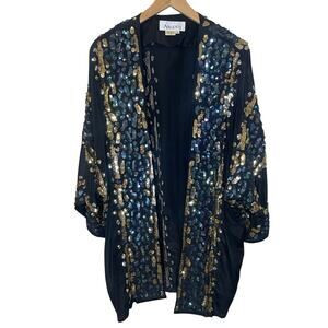 Argenti Retro Black 100% Silk Sequin Glam Kimono Medium Mermaid Core Y2K